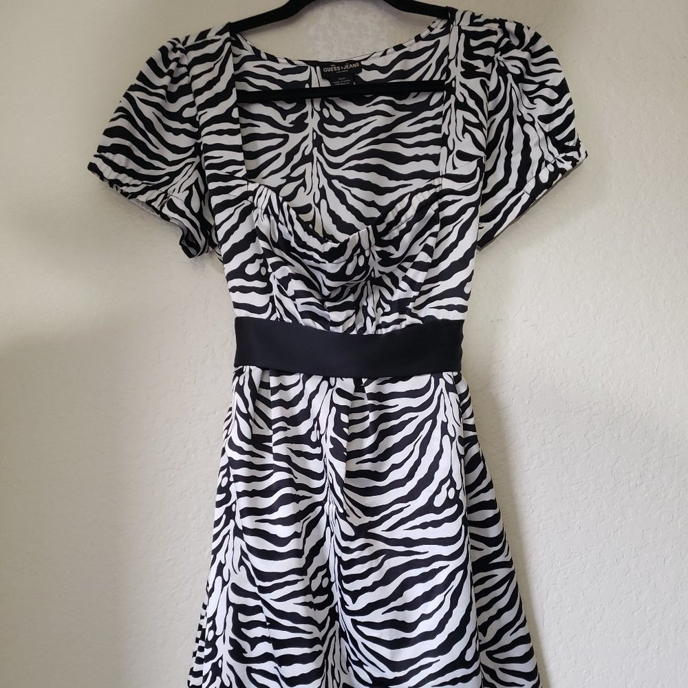 Guess Jeans  Zebra Print Dress With Waist Tie Back